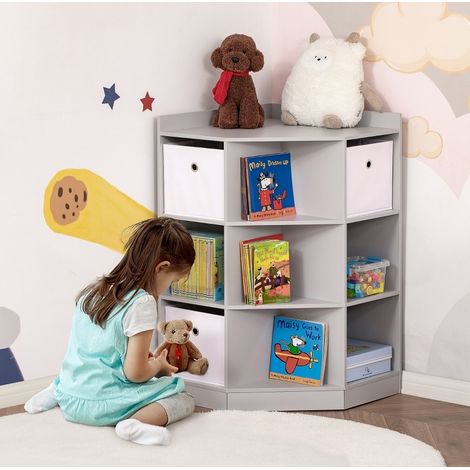 Meuble rangement enfant d’angle 57,4x57,4x94 cm gris HAVRYA (1/3)