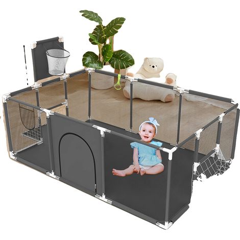 Parc pour bébé, Zone de jeu sécurisée, Montage facile, GRIS (1/2)
