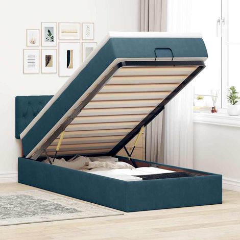 Ottoman-Bett mit Matratze & LEDs Dunkelblau 100x200 cm Samt (1/5)