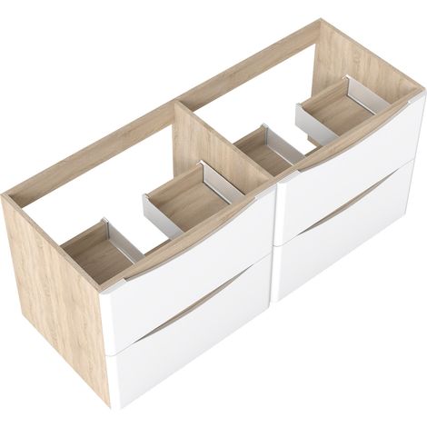 Aica Meuble de salle de bain suspendu 120 cm Brillant + 4 tiroirs, Blanc et Chêne - sans compter vasque