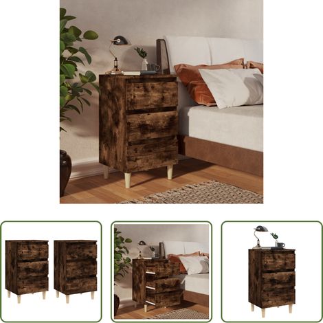 Holzbeine - Nachttische 2 Stk. Massivholz-Beine Räuchereiche 40x35x69 cm (1/5)