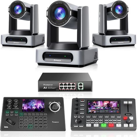 Caméra PTZ - Caméras PTZ NDI 4K 60FPS AI 30X Optique Zoom, SDI/HDMI/USB3.0/LAN(PoE), Joystick de Contrôle PTZ NDI à Écran de 5”, Mélangeur Vidéo 4K et Switch PoE (1/5)