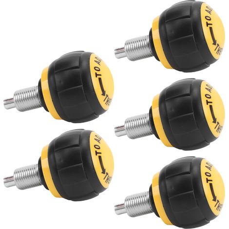 Lot de 5 boutons de réglage universels en fer et plastique avec goupille à ressort, compatibles avec les vélos d'exercice et appareils de fitness (noir et jaune). (1/5)