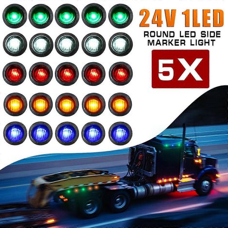 Feux de position avant ronds miniatures blancs à LED (5 pièces) pour bus et camions, 24 V, 1 LED. (1/5)