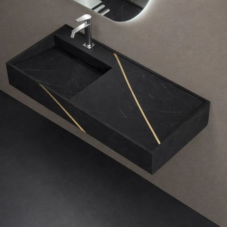 Lavabo consolle sospeso astrid pietra artificiale colore nero e nocciola venato finitura- nero - confezione 1