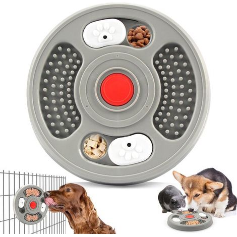 Distributore di cibo interattivo per cani e gatti, blu scuro, con scomparti per snack, giocattolo per animali domestici, 23 x 23 x 3 cm (1/5)