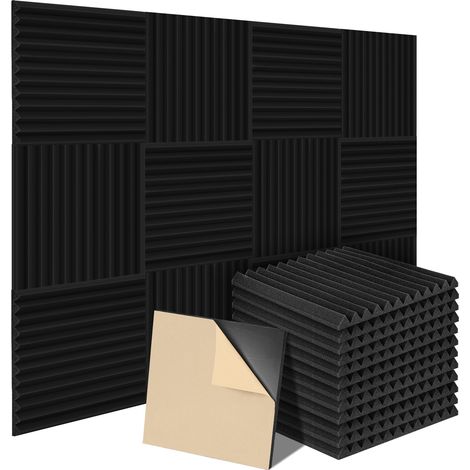 Randaco Pannelli fonoassorbenti adesivi 24 pz, scanalature triangolari 30x30x2,5cm neri