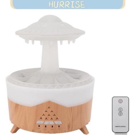HURRISE Luftbefeuchter mit Fernbedienung, UFO-Tropfenform, farbigen Lichtern, Wäschefunktion, EU-Stecker, Holzmaserung (1/5)