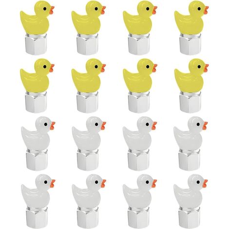 16 Bouchons De Valve en Forme De Canard, Bouchons Anti-Poussière pour Pneus De Voiture, Adaptés Aux Vélos, Motos Et Automobiles (Blanc, Jaune). (1/5)