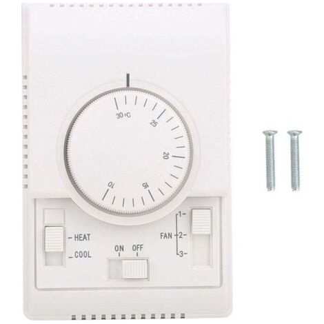 Contrôleur Thermostat Mural AC 220V 10-30℃ 2 Modes Chauffage Refroidissement 3 Vitesses Ventilateur Mécanique