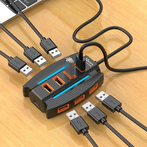 Hub USB 10 ports pour ordinateur portable avec alimentation Type-C, compatible clavier souris disque dur imprimante clé USB (1/5)
