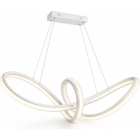 Lampadario LED a Sospensione Moderno 60W 4800 Lumen CCT 3 Colori Luce Calda Fredda e Naturale, Design Intrecciato in Alluminio e PVC, per Soggiorno Cucina Sala da Pranzo Bianco