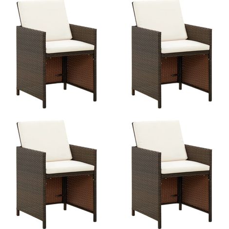 Lot de 4 Chaises/Fauteuils de jardin avec coussins Résine tressée Marron -TF82657 (1/5)