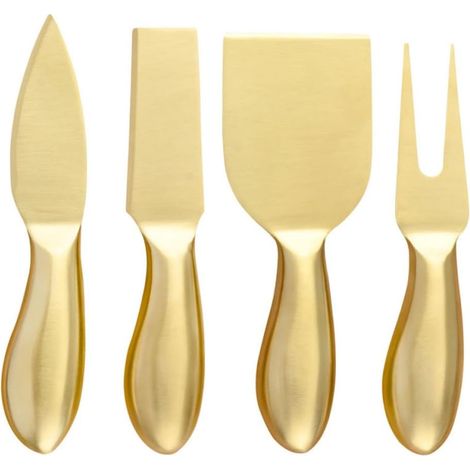 Kit Coupe-fromage 4 Pièces en Acier Inoxydable Doré, Couteaux Tranche-fromage et Couteau à Tartiner, Ustensiles la Cuisine Légers et Faciles à Nettoyer pour Plateau de Réception (1/5)