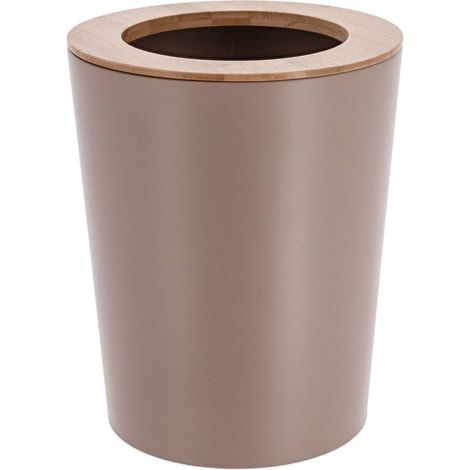 Cestino in metallo svasato da 5 l con coperchio in bambù - bambù cappuccino - Tendance