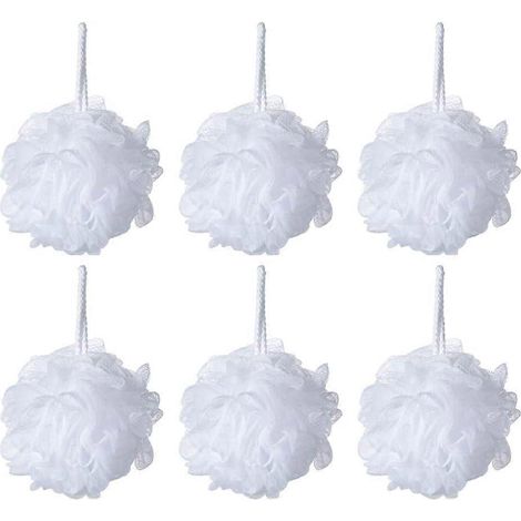Éponges de douche et de bain, éponges de bain blanches en maille, lot de 6 (1/4)