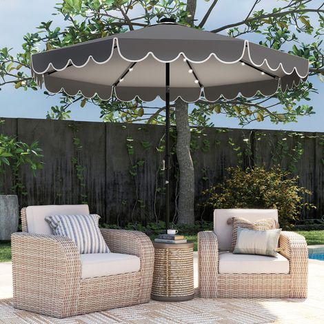 Parasol de Patio de 3 M avec 24 Lumières LED Réglage de l'Inclinaison Manivelle Facile 8 Nervures Parasol de Marché Gris (1/3)
