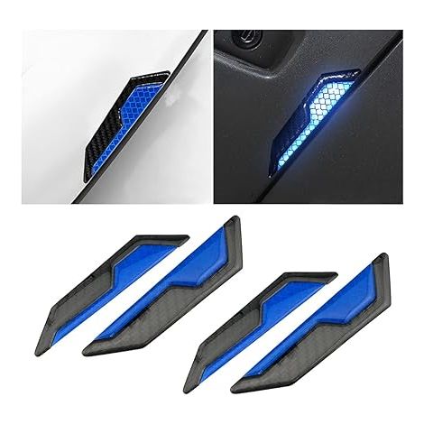 BRAVIX 4 Pièces Voiture Bandes Anti Collision, Bande De Protection Anti-Frottement Pare-Chocs Réfléchissant, Voiture Bandes Anti Collision en Fibre de Carbone pour Tous Les Véhicules Camions(Bleu)