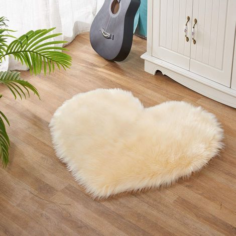 Tapis en forme de cœur, mignon, couleur pêche, en peluche, coussin de fauteuil, canapé, lit, tapis pour salon, chambre, chambre d'enfant, 80 × 90 cm (Mic Gold) (1/4)