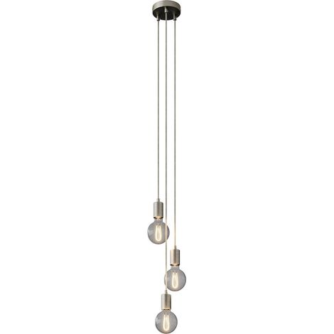 creative cables - Lampada a sospensione multipla a 3 cadute completa di cavo tessile e finiture in metallo