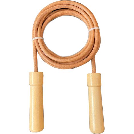 Corde À Sauter - Cuir Naturel - Poignées En Bois - Pour Cardio Boxe MMA Fitness - 2,80 M (1/5)