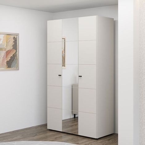 Schrank 3 Türen Ouarza, Schlafzimmer Kleiderschrank, 4 Einlegeböden, 3 Türen, 117x52 cm Cremeweiß (1/5)