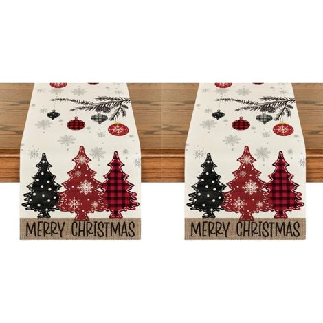 Camino de mesa con forma de árbol de Navidad, decoración para fiestas en casa, 33 x 183 cm. Decoración de mesa navideña e invernal con copos de nieve (2 piezas). (1/4)