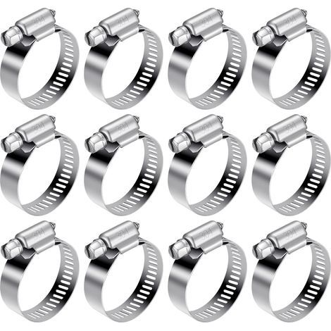 Collier Serrage Tuyau Inox - 12 pièces, Collier Serrage Tuyau Réglable 21-38mm Acier 304 - Pour Eau/Gaz/Automobile (1/4)