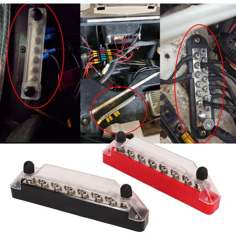 Barre omnibus 48V 150A 14 canaux avec 2 bornes M6 + 12 vis M4, boîte à bornes de batterie avec couvercle (paire rouge et noire) (livrée dans une boîte en carton), avec 32 bornes (CP-0973). (1/5)