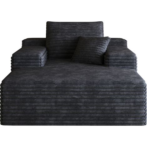 Sofá chaise longue 115 x 159 cm de pana negra, espuma de alta elasticidad, sin montaje, HOMVRA (1/5)
