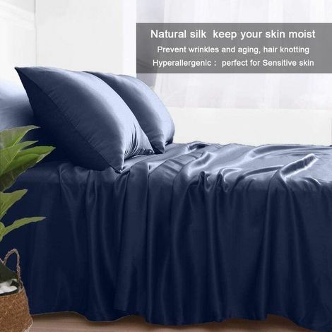 Kissenbezug aus 100% Seide, für Haar und Haut, beidseitig, 21 Momme Maulbeerseide, 600 Fäden pro Quadratzoll, weich und atmungsaktiv (marineblau, Standardgröße: 51 x 66 cm, 1 Stück). (1/4)