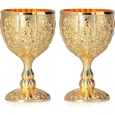 Gobelet En or 2 Pièces, Coupe à Vin En Métal Vintage En Relief Gobelet Fait à La Main En Relief Vin Liqueur Tasse Verre à Calice Vintage Tasse à Vin Doré Gobelets Royaux Médiévales (1/5)