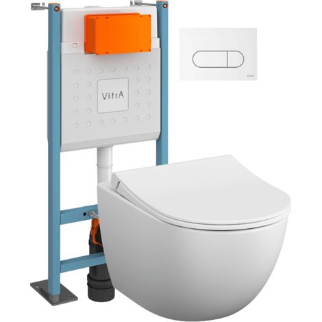 Pack WC suspendu VITRA Sento blanc mat + bâti autoportant V-Fix Core + Plaque Round Blanche (1/5)
