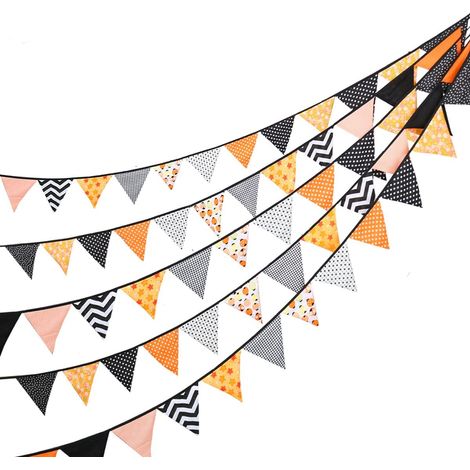 Drape Tissu Décoration Festive - Fanion Triangulaire en Coton - 5,5 M avec 12 Fanions - Idéal pour Halloween Fête Maison Extérieur (1/5)