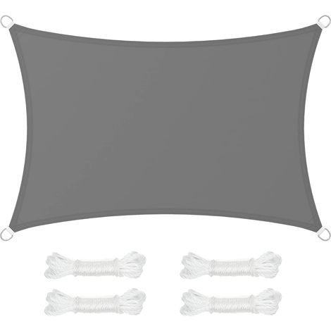 Songmics – Voile d'ombrage rectangulaire 2 x 3 m – Hydrofuge 665 mm – Polyester anti-déchirure – Protection UV 93% – 4 cordes de 2 m – Gris anthracite (1/5)