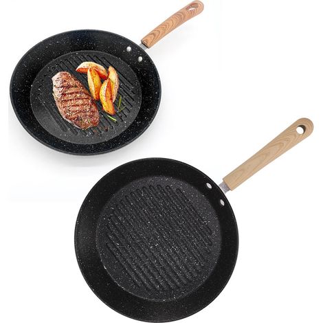 Plaque de cuisson à induction en fonte, compatible avec les flammes nues, poêle ronde antiadhésive en pierre Maifan multifonctionnelle pour la cuisson des œufs, des raviolis et des steaks au petit-déj (1/5)