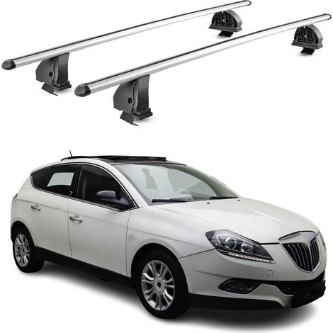 OMAC Barres de toit transversales en aluminium pour Lancia Delta III 2008-2014 – TÜV / DIN 75302:2019 – Antivol inclus – Charge max 75 kg – 2 barres – Gris (1/4)