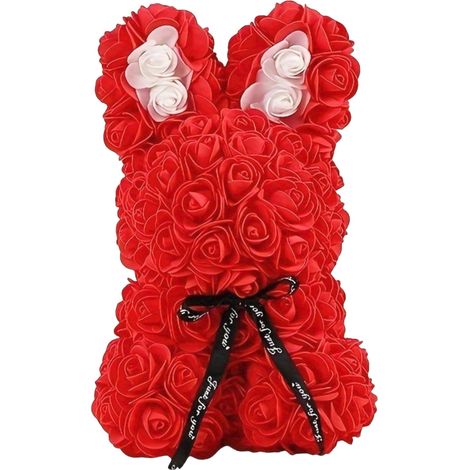 Rose Préservée - Figurine De Lapin À Led - Arrangement Floral Éternel - 25 Cm - Décoration Pour Saint-Valentin Anniversaire Pâques - Rouge (1/5)