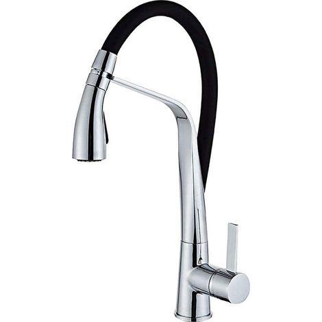 Rubinetto con doccetta estraibile a canna alta miscelatore in silicone da cucina 2 modalità di getto acciaio e nero (1/4)