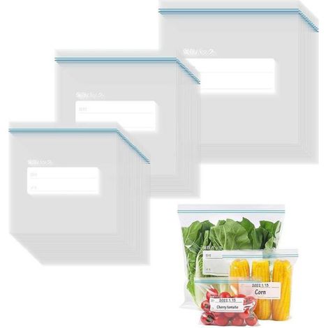 Sacs Congélation Réutilisables - Polyéthylène FDA - 3 Tailles (29x26 cm, 18x20 cm, 14x16 cm) - Pour Aliments et Rangement - 65 Pièces (1/4)