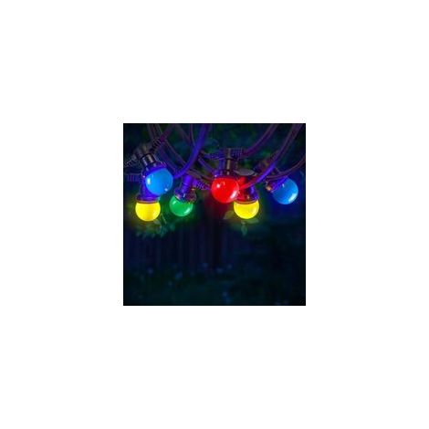 Guirlande lumineuse multicolore IP65 de 5 m  Guirlande lumineuse électrique d'extérieur, 10 ampoules, bleu, rouge, jaune, vert  Décoration romantique pour patio et jardin