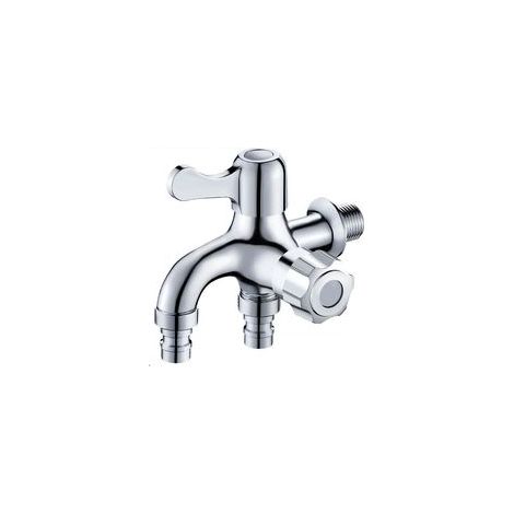 Robinet de lavabo double sortie en cuivre, raccord de tuyau d'eau double, tuyau de dérivation pour machine à laver, adaptateur de robinet double sortie pour lavabo (argenté)