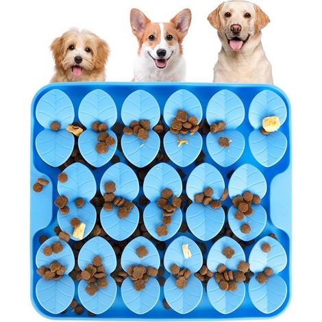 Tapis de léchage pour chien et chat avec ventouses puissantes, tapis de fouille en silicone et slow feeder anti-glouton, lavable au lave-vaisselle, pour beurre de cacahuète et friandises, bleu (1/5)