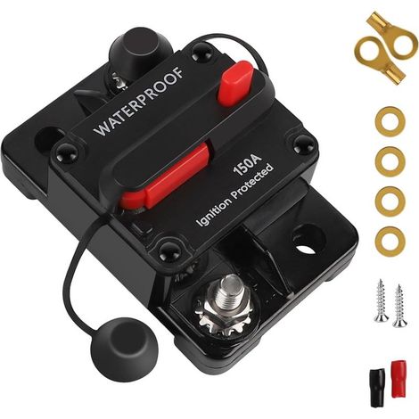 Disjoncteur de voiture 150 A - Porte-fusible automatique - 12 V-24 V CC - Disjoncteur de voiture - Interrupteur de réinitialisation manuel pour camion - Avec cosses de câble - Disjoncteur en (1/4)