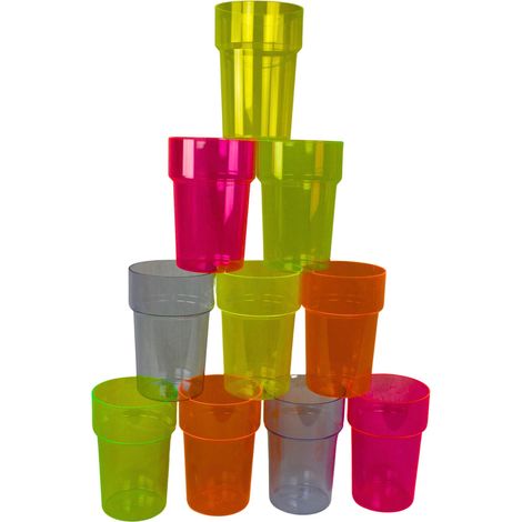 10 Verres à Bière Fluo - 56 cl - Pinte Réutilisable pour Fête et Soirée - 5 Couleurs - Plastique Rigide (1/4)