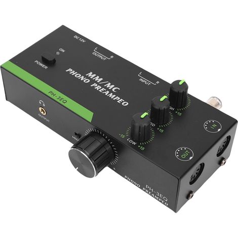 Préampli Phono, Préamplificateur MM/MC Réglable en Alliage d’Aluminium pour Platine Vinyle, Améliore la Sonore avec Contrôle de Fréquence, pour Audiophiles (Prise UE (1/5)