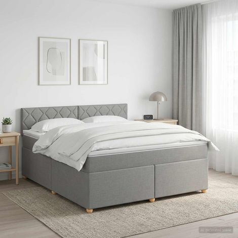 vidaXL Cama box spring con colchón Gris Claro 160 x 200 cm Tela (1/5)