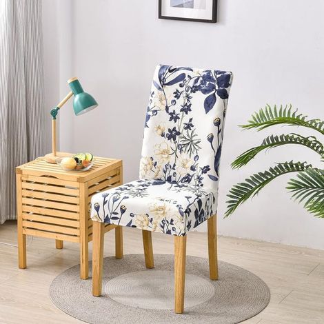 Coprisedia elasticizzato, lavabile, ideale per sala da pranzo, casa, ristorante e arredamento (fiore blu) (1/5)