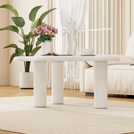Wolkenförmiger Couchtisch in Marmoroptik, Moderner Wohnzimmertisch mit abgerundeten Kanten, stabile Massivholzbeine, pflegeleichte Oberfläche, ideal für Wohnzimmer & Lounge (1/5)