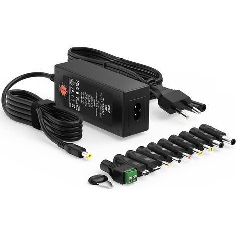 45W Adaptateur d’Alimentation Universel AC à DC 5V 6V 7.5V 9V 12V 13.5V 15V 3A Transformateur d'alimentation à Découpage avec 10 Connecteurs DC, 3000mA Max. (1/5)